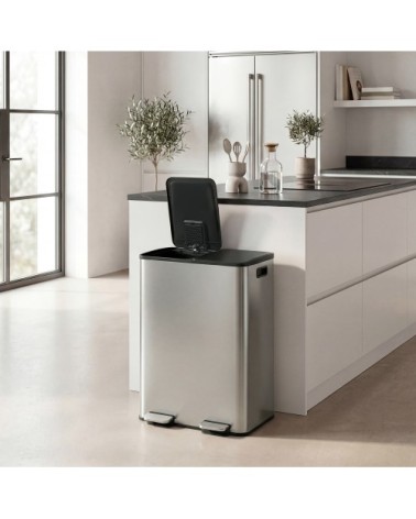 Poubelle de cuisine 2 x 30 litres couvercle à fermeture douce argent