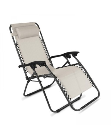 Fauteuil relax de jardin en acier et textilène inclinable taupe