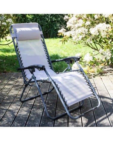 Fauteuil relax de jardin en acier et textilène inclinable taupe