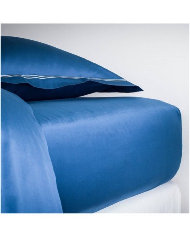 Drap housse luxe en Satin de coton Bleu 140x200 cm
