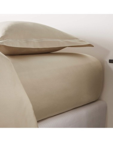 Drap housse luxe en Satin de coton Beige 140x200 cm