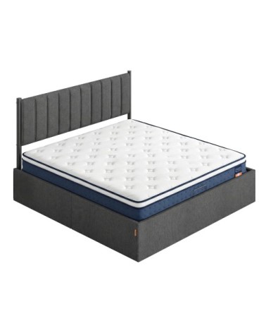 Lit double avec matelas 140 x 190cm tête de lit ajustable bleu et gris