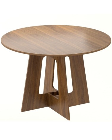 Table à manger ronde 4 personnes base croisée bois marron