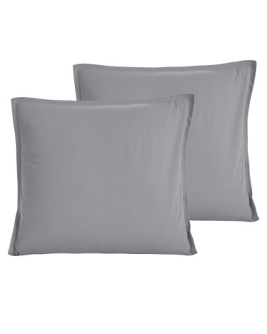 Lot de 2 taies d'oreiller en coton lavé bio Gris Perle 65x65 cm