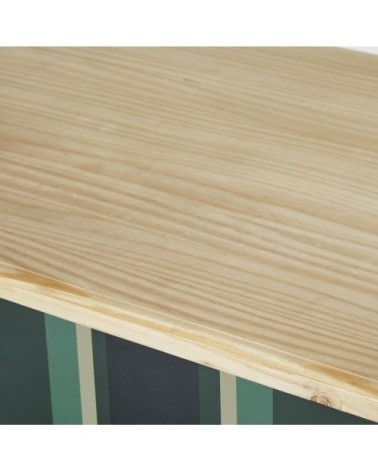 Commode 2 tiroirs en bois bleu vert, imprimé lignes verticales 96x80