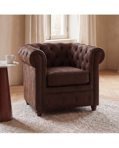 Fauteuil capitonné en suédine marron