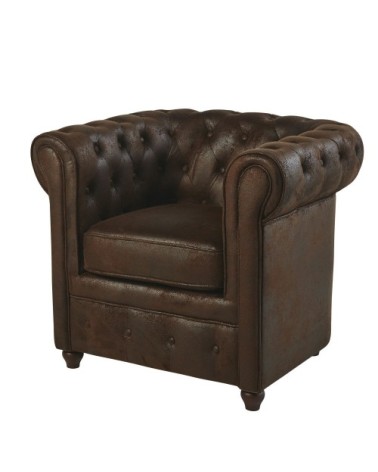 Fauteuil capitonné en suédine marron