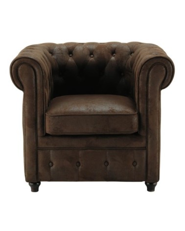 Fauteuil capitonné en suédine marron