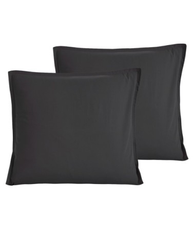 Lot de 2 taies d'oreiller en coton lavé bio Carbone 65x65 cm