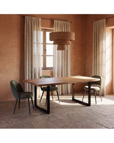 Table à manger industrielle en bois d'acacia et métal noir 8/10 personnes L200