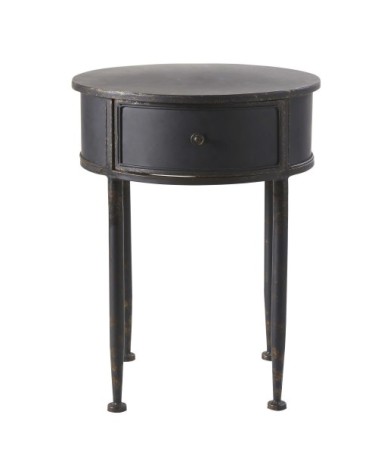 Table de chevet ronde 1 tiroir en métal noir
