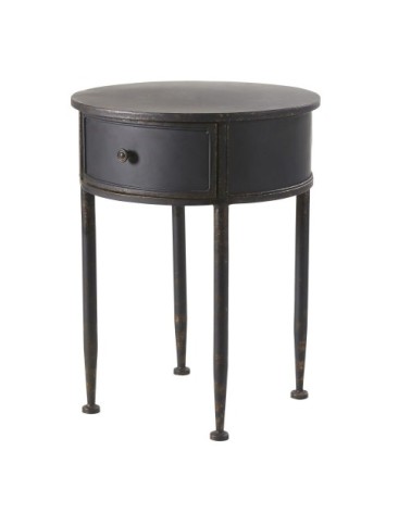 Table de chevet ronde 1 tiroir en métal noir
