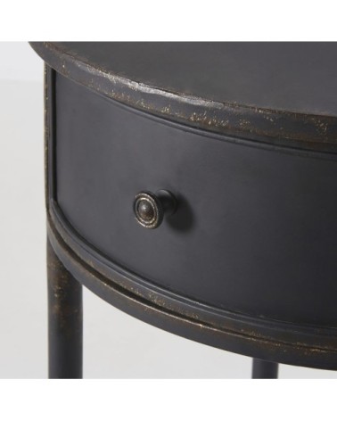 Table de chevet ronde 1 tiroir en métal noir