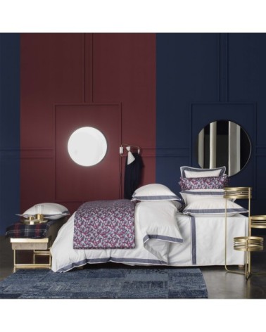 Housse de couette en satin de coton blanc neige/bleu marine 240x220