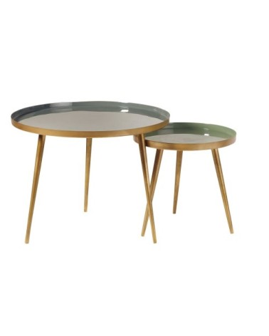 Tables gigognes en métal vert et doré