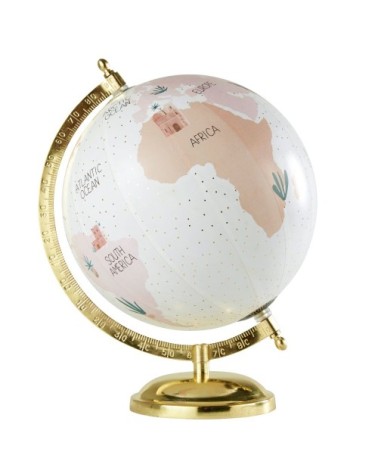 Globe terrestre carte du monde rose en métal doré