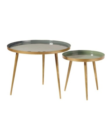 Tables gigognes en métal vert et doré