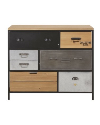 Commode 8 tiroirs en métal et sapin L100