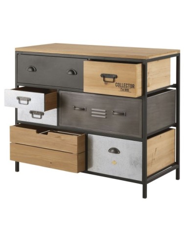 Commode 8 tiroirs en métal et sapin L100
