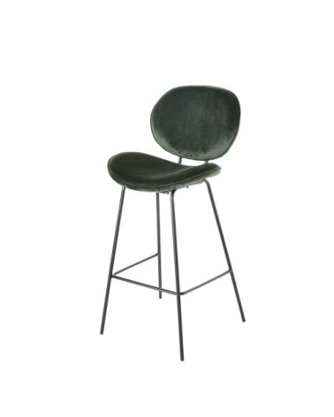 Chaise de bar en velours vert et acier noir H73