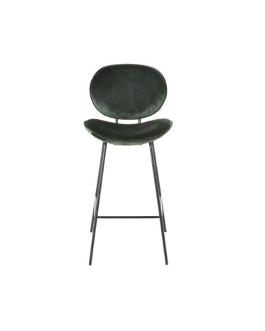 Chaise de bar en velours vert et acier noir H73
