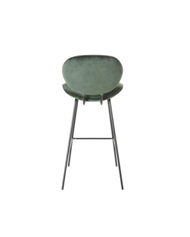 Chaise de bar en velours vert et acier noir H73