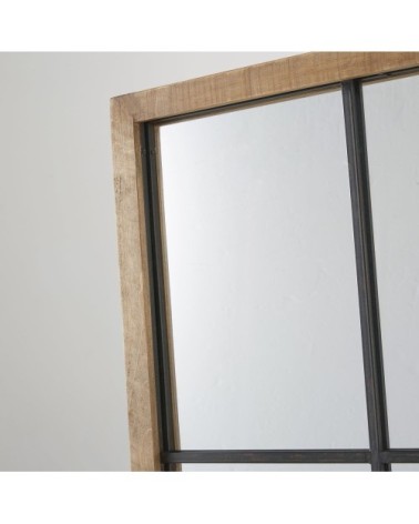 Grand miroir fenêtre rectangulaire en bois de pin et aluminium effet vieilli, 120x165 cm