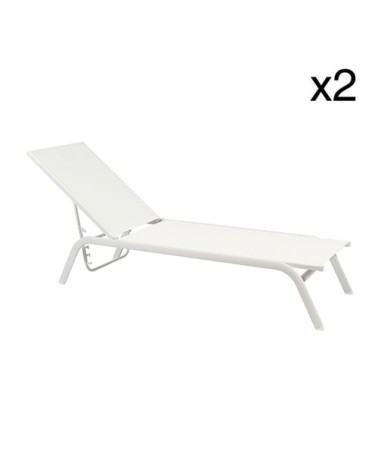 Lot de 2 chaises longues pliables blanches