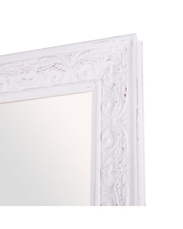 Grand miroir rectangulaire à moulures blanc grisé, 90x180 cm