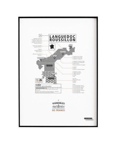 Affiche d'art vignoble du Languedoc-Roussillon 30 X 40 cm