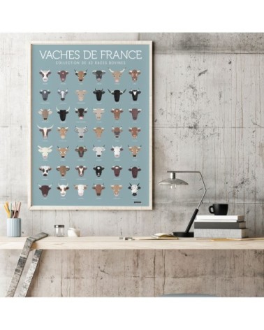 Affiche d'art vaches de France 50 X 70 cm