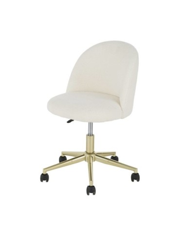 Chaise de bureau à roulettes à bouclettes blanches et acier coloris laiton
