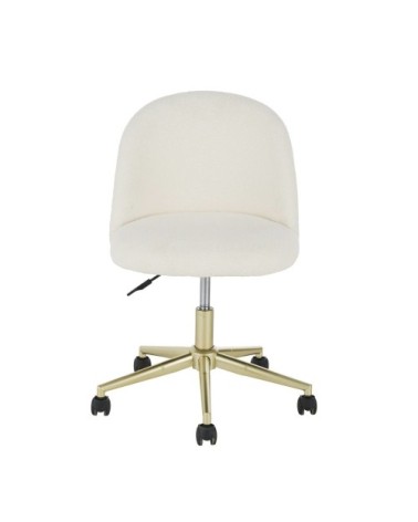 Chaise de bureau à roulettes à bouclettes blanches et acier coloris laiton