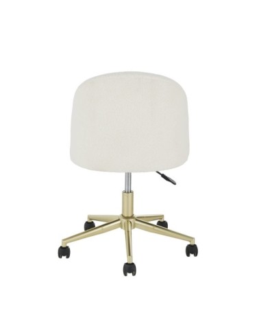 Chaise de bureau à roulettes à bouclettes blanches et acier coloris laiton