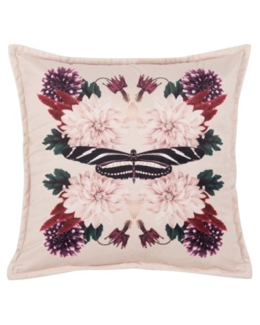 Housse de coussin en suédine imprimé papillon rose, vert et noir, 40x40