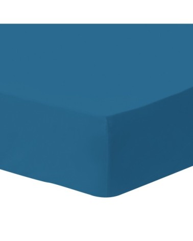 Drap-housse uni percale BIO Bleu Paon 140x190/200cm - Bonnet 30cm