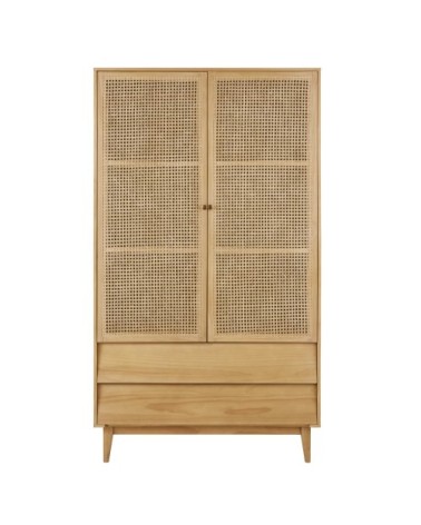 Armoire 2 portes battantes 2 tiroirs cannage en rotin L105