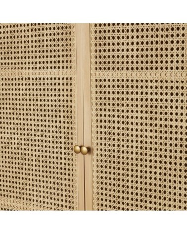Armoire 2 portes battantes 2 tiroirs cannage en rotin L105