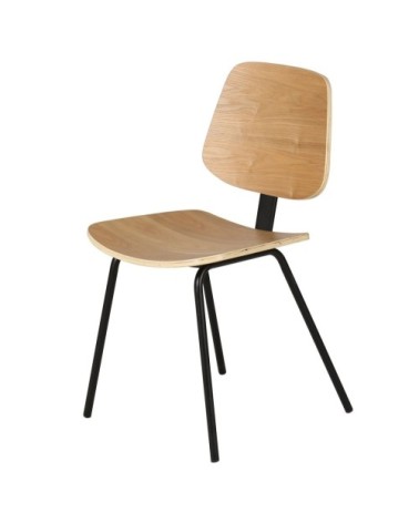 Chaise bois plaqué frêne naturel et métal