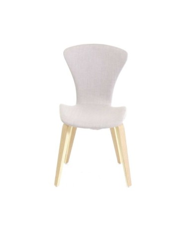Chaise en tissu beige piétement plaqué chêne