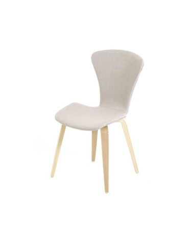 Chaise en tissu beige piétement plaqué chêne