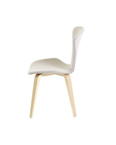 Chaise en tissu beige piétement plaqué chêne