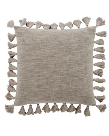 Coussin en coton taupe avec pompons 50x50