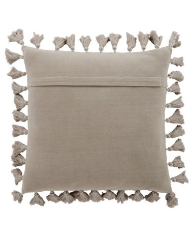 Coussin en coton taupe avec pompons 50x50