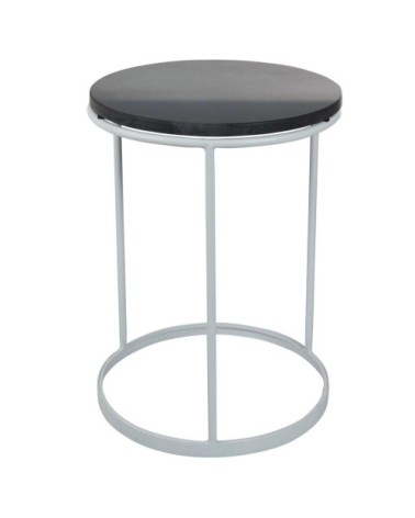 Table d'appoint marbre noir et métal blanc