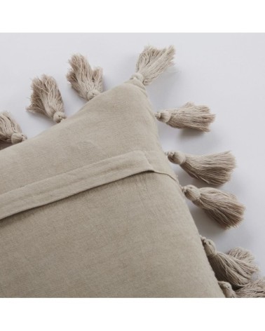 Coussin en coton taupe avec pompons 50x50