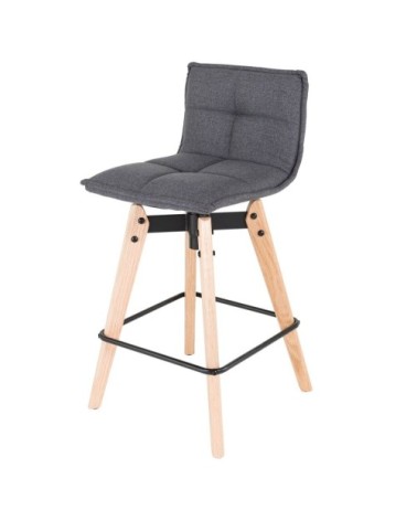 Chaise snack grise en tissu piétement chêne massif