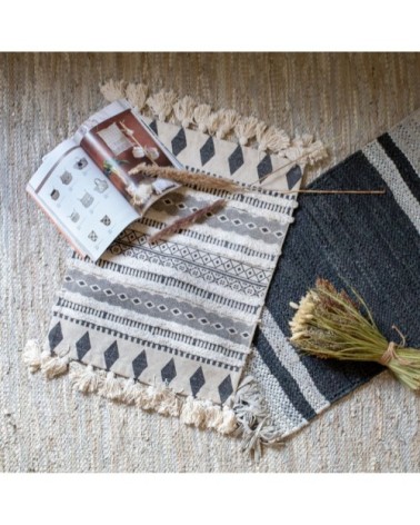 Tapis en coton noir et écru 80x60