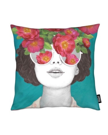 Coussin en microfibre en marron & turquoise 40x40