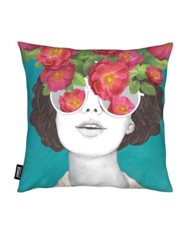 Coussin en microfibre en marron & turquoise 40x40